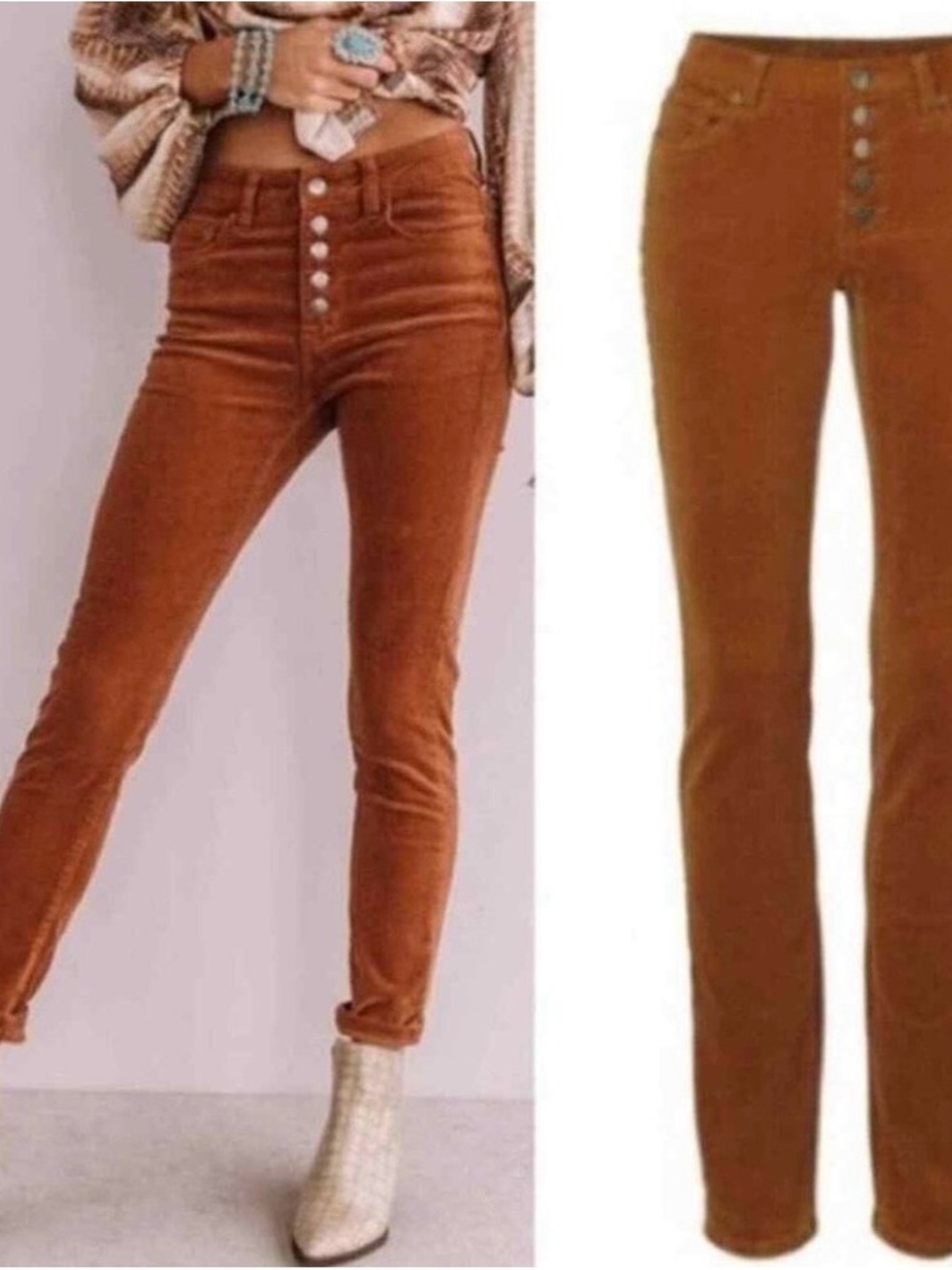 CAbi Rust High Rise Button Fly Corduroy Skinny Pants #3927 Size 6